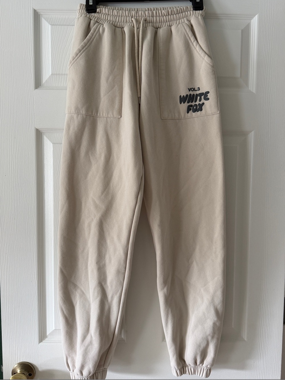 White Fox Boutique Cream Track Joggers with Logo